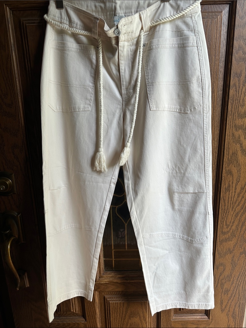 Sundance Cream Decla Drawstring Cotton Chinos Size 10